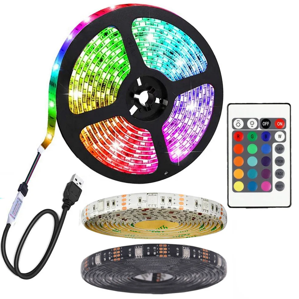  5050 DC5V IP65 гибкий RGB ТВ ПОДСВЕТКА Комплект USB Светодиодная лента с 24 клавишами ИК пульт дистанционного