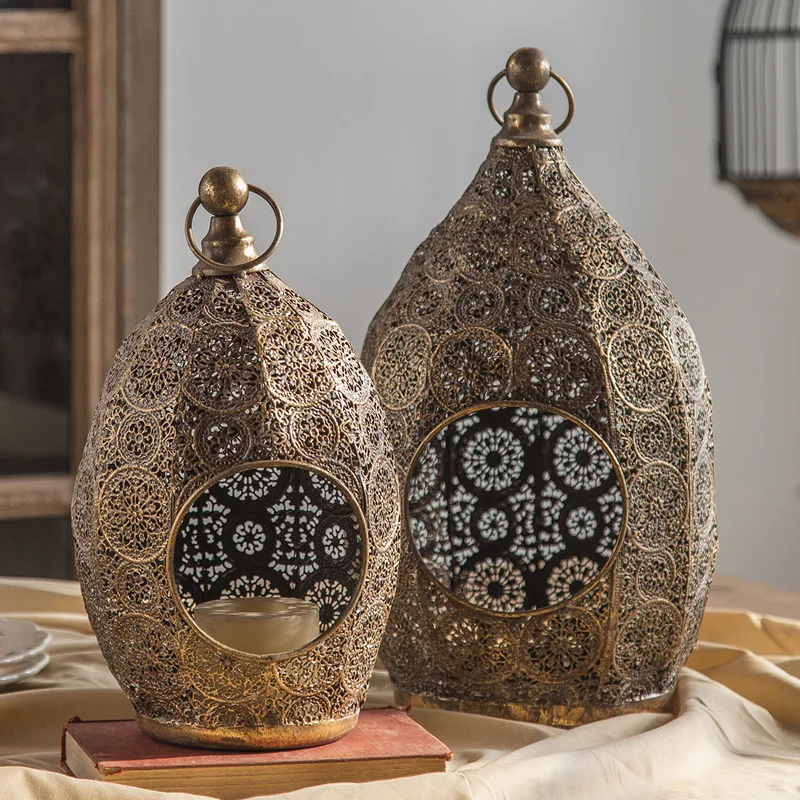 Antique Bohemian Hollow Luxury Candle Holder Wedding Decorative Candlelight Candle Sticks Holder Vintage Brass Candle Holder