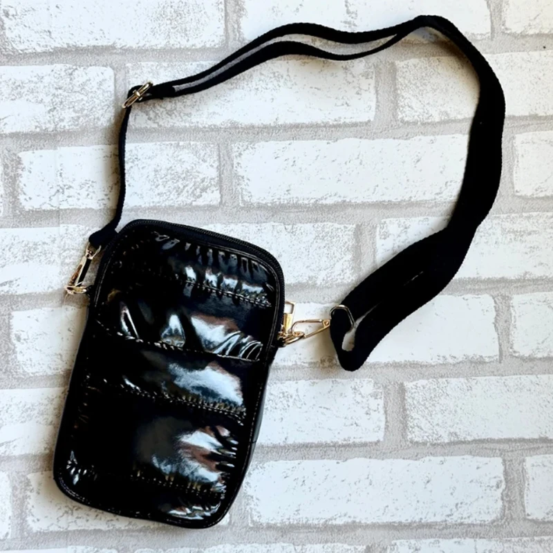 wholesaler custom adjustable strap mini shoulder pink black phone nylon puffer crossbody bag women