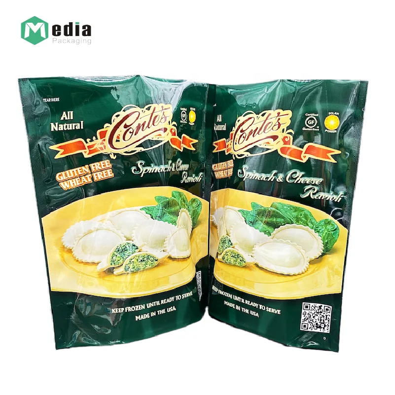 Food grade zipper poly self standing up leakproof bags for frozen dumplings packaging