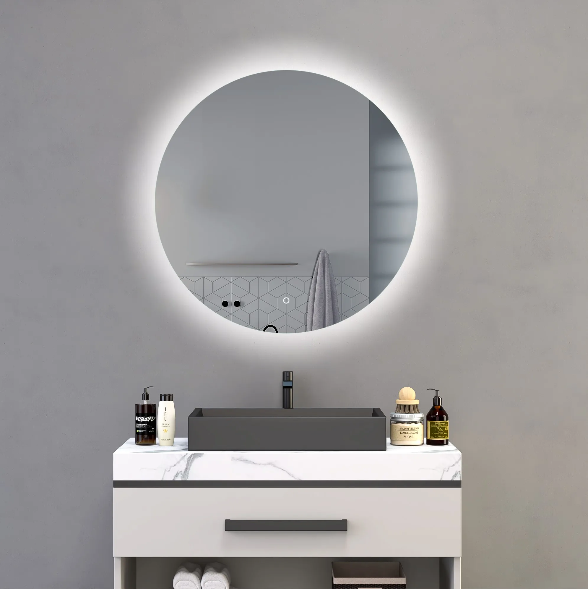 Bathnology Custom Modern Bathroom Smart Mirror round Wall LED Vanity Mirror with Light Wall Mounted for Bedroom or Home Use