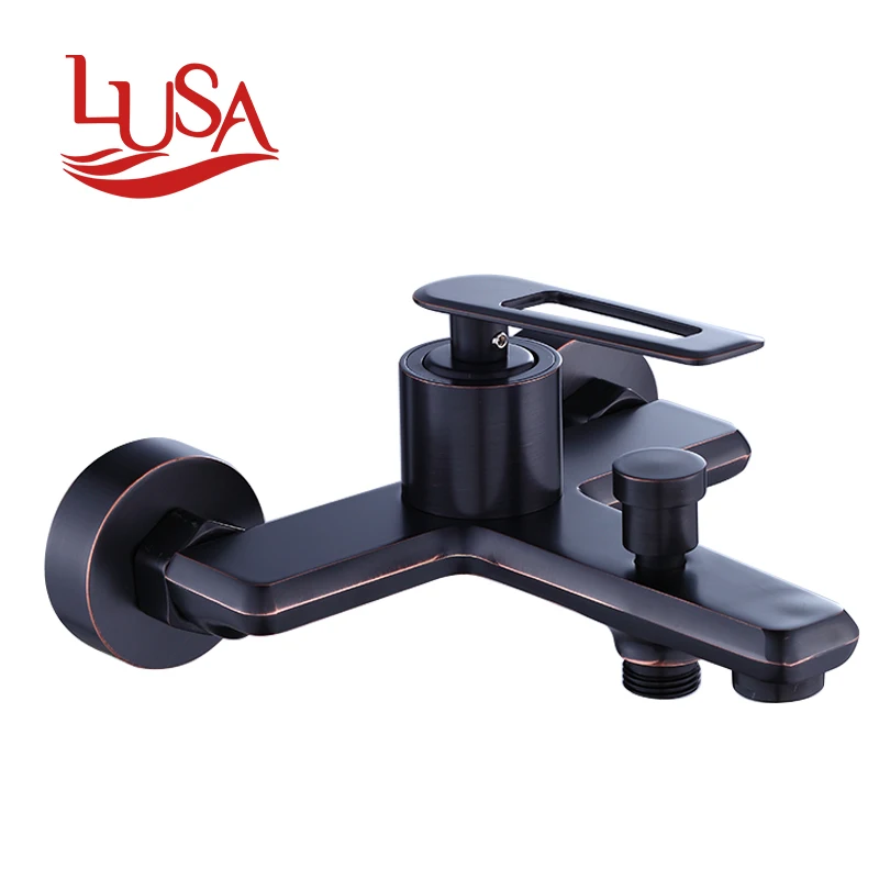 
Bathroom washing taps wall mounted hollow handle black plating bath & shower mixer faucets 