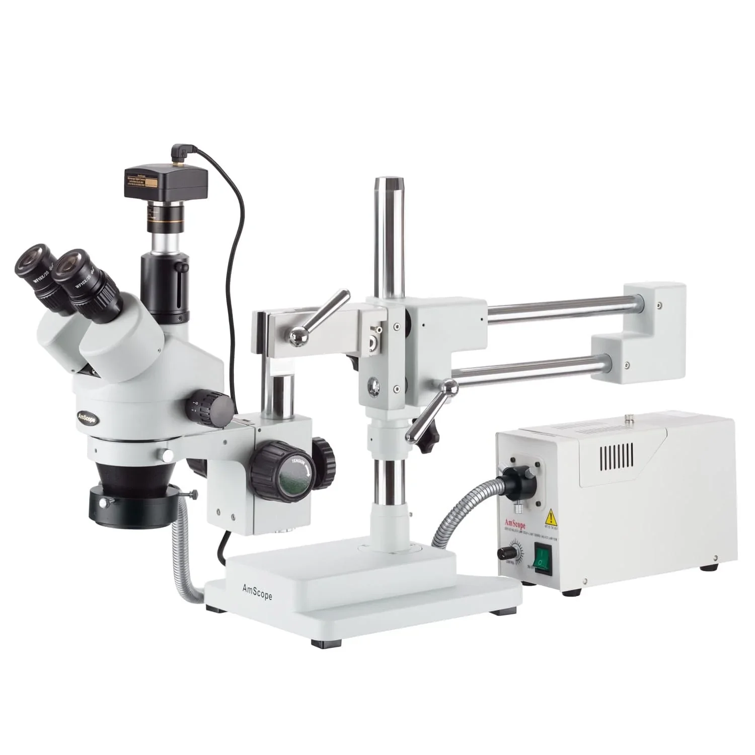 AmScope 3.5X-90X Trinocular Fiber Optic Boom Stereo Microscope with 10MP Camera