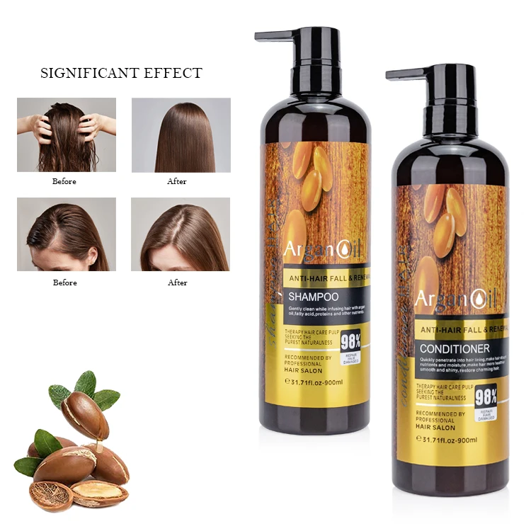 Private Label 100 % Pure natural Organic moisturizing hair growth dry bifurcation Itchy scalp Argan Oil Shampoo conditioner