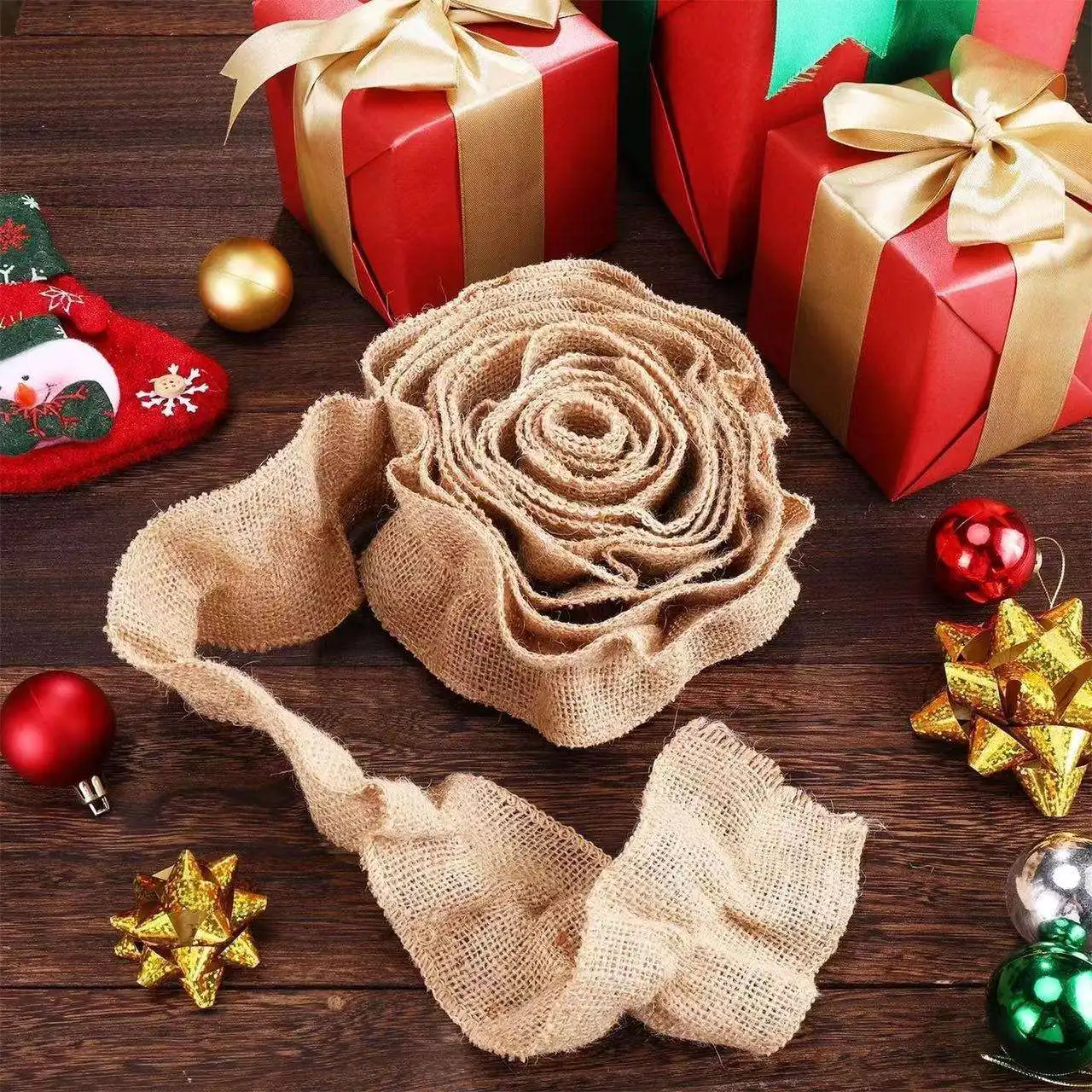 Rustic Burlap Ribbon For Christmas Tree Garland Decor Burlap Jute Ribbon Garland For Christmas Crafts Decoration