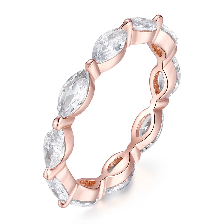 BAROLI Unique Design 925 Sterling Silver Jewelry Rhodium Prong Setting Marquise CZ Full Eternity Wedding Band Ring