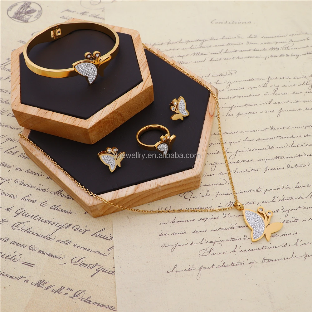 Kundan Stainless Steel 18K Gold Plated Butterfly Luxury Set Jewellery Women Jewelry Sets Zircon