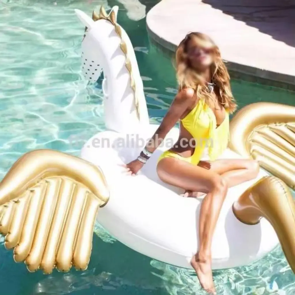 SZZHN custom inflatable flying horse seaside big PVC white gold animal float row for sale