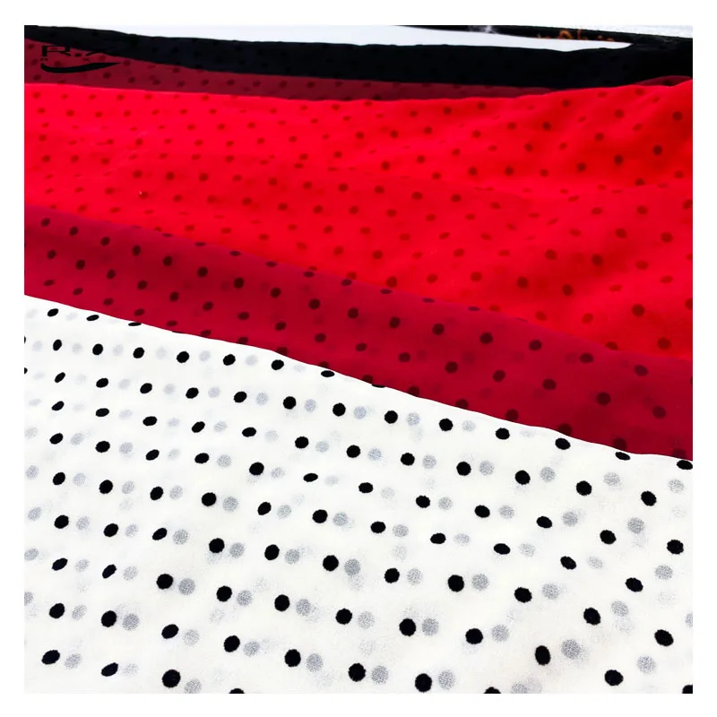 Custom Wholesale High Quality Polyester Polka Dot Flocking  Chiffon Material Fabric for Clothing China