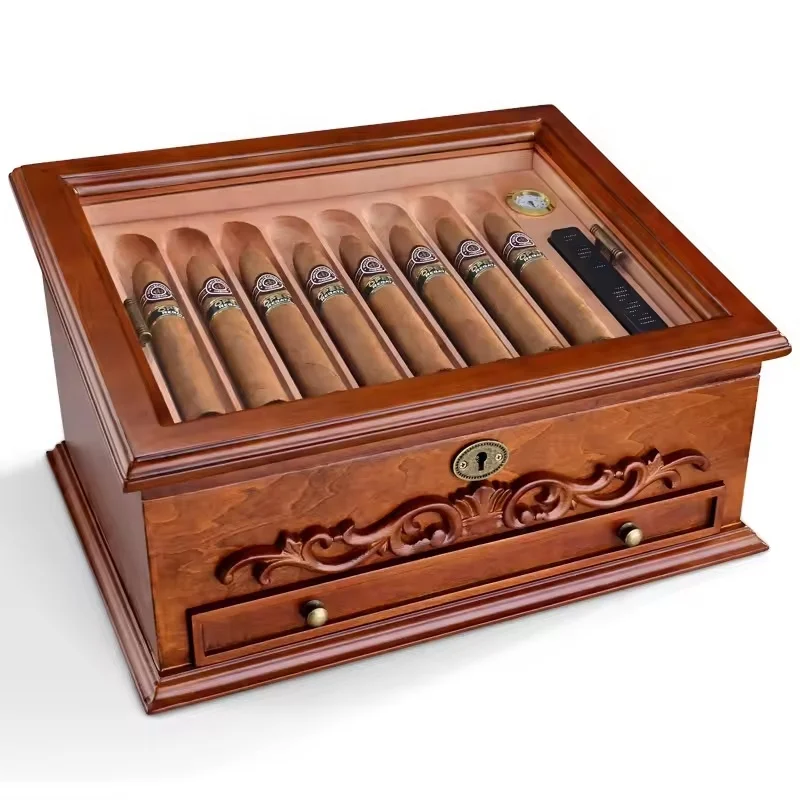 Stock Spanish Cedar Wood cigar Humidor Box Case Cabinet Humidors Large Cigar Accessories for about 100pcs of Cigar