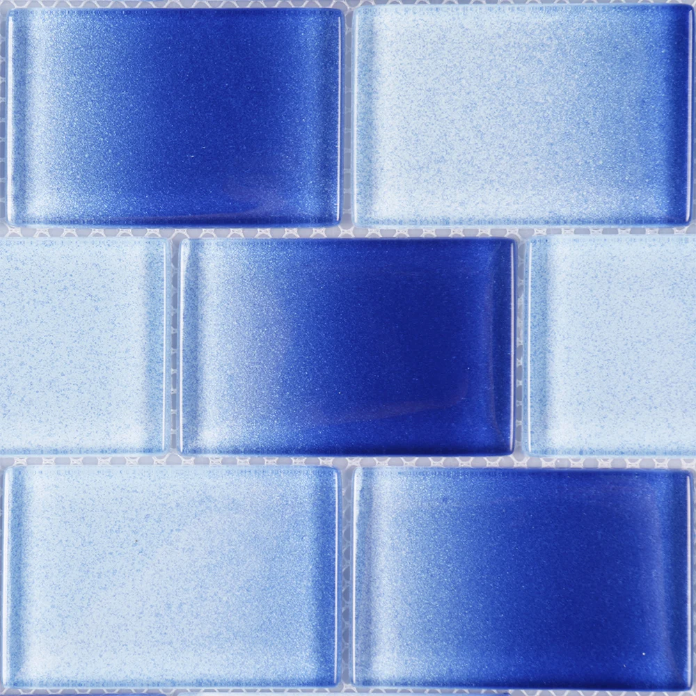 Foshan manufacturer gradient dark blue crystal glass mosaic tile for pool outdoor