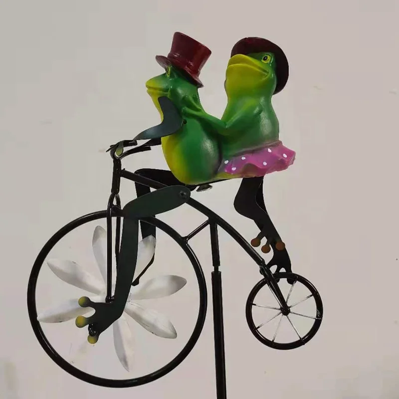 Frog Bicycle Metal Wind Spinners Bicycle Bike Frogs Spinner for Yard Garden Lawn Windmill Decoration