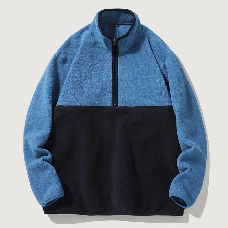Мужской флисовый пуловер на молнии 1/4 четверти толстовка с цветными блоками толстовки топы карманами