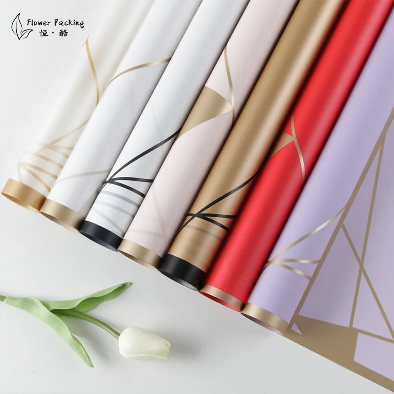 Flower Bouquet Wrap Gift Packaging Golden Edge Florist Supplies Korean Style Waterproof Floral Wrapping Paper