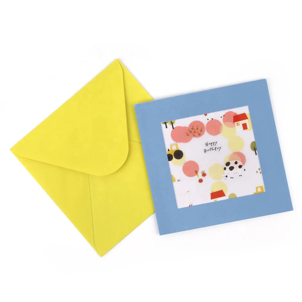 New Creative Wholesale Hand Made Lovely Custom Printing Folding Blue Square Birthday Greeting Cards with Envelope