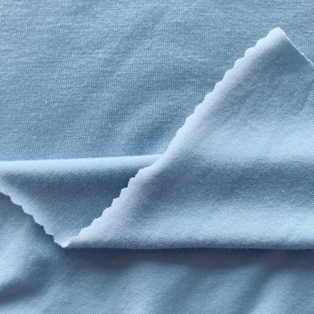 Eco-friendly OEKO-TEX 100 certified 95%bamboo 5%spandex 32s+40d 220gsm plain dyed knit jersey fabric for garments bedding