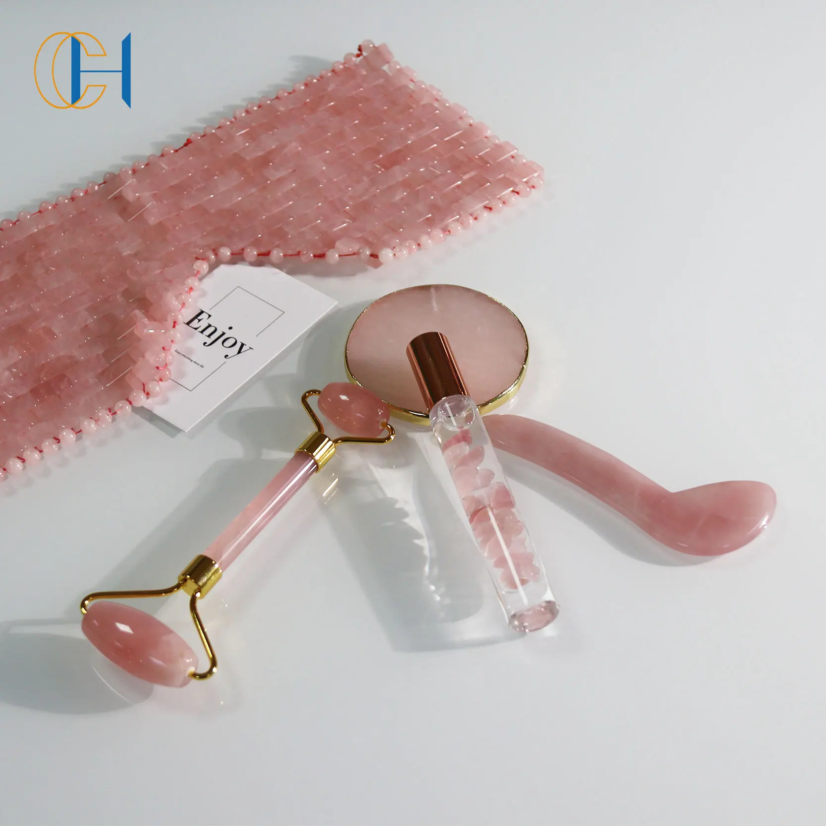 Custom Logo 10Ml 15Ml Rose Gold Lid Essential Oil Natural Crystal Gemstone Roller Bottle