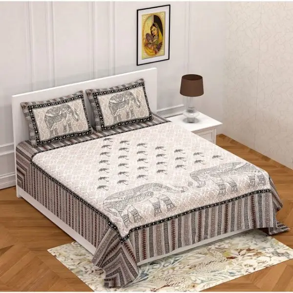 High Quality 100% Cotton King Size Bedsheet  Best Wholesale Price Indian Cotton Bed Sheets Sanganeri Print With Pillow Covers