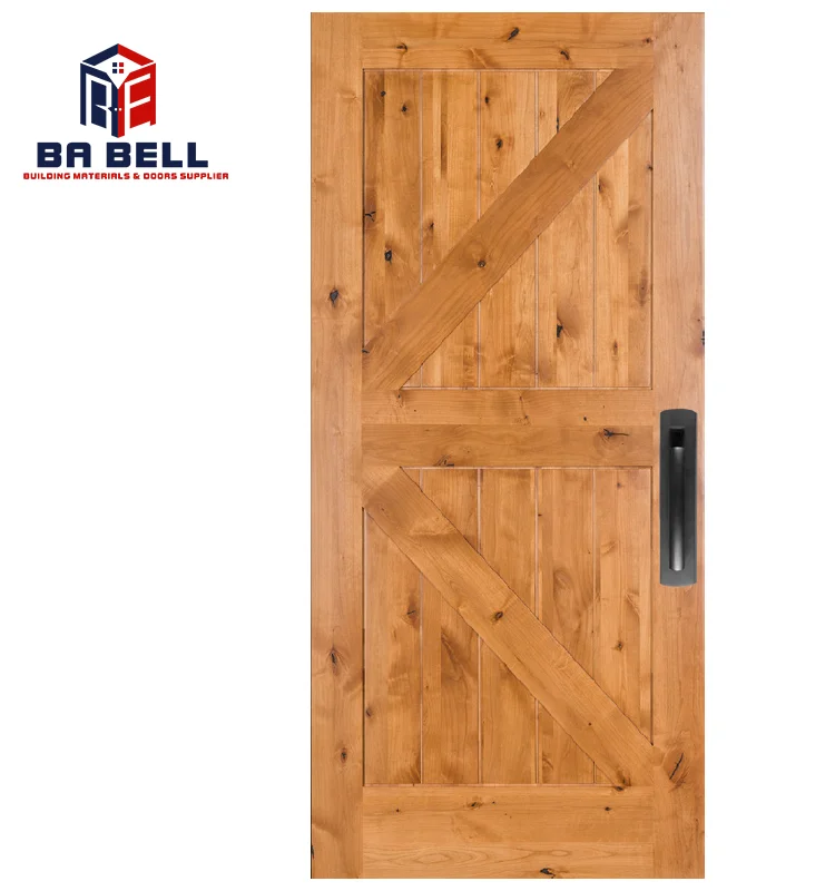 Light oak french rustic style wood door solid timber slab interior sliding/swing wooden entrance bedroom  flat panel barn doors