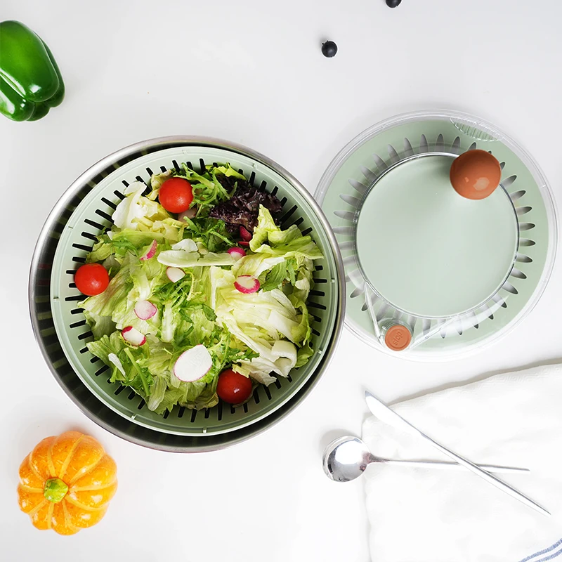 WOKA Multipurpose Salad Spiner Kitchen Salad Tools Gadgets 5l Stainless Steel Hand Push Salad Spinner