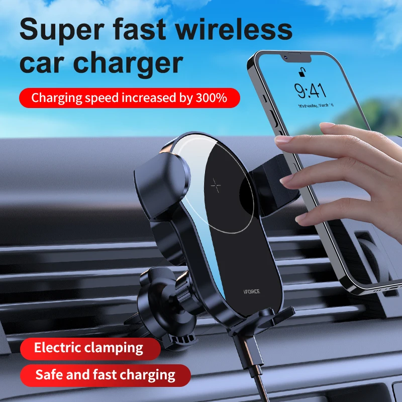 2023 Cellphone Accessories 15W Fast Wireless Car Charger Holder Electric Car Phone Charging Stand AirVent Mont Wireless Chargers