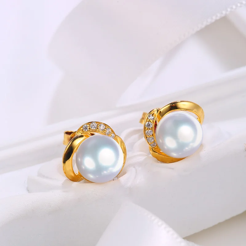 18K Gold Earring Stud Black Tahiti Pearl jewelry excellent enquisive handcraft