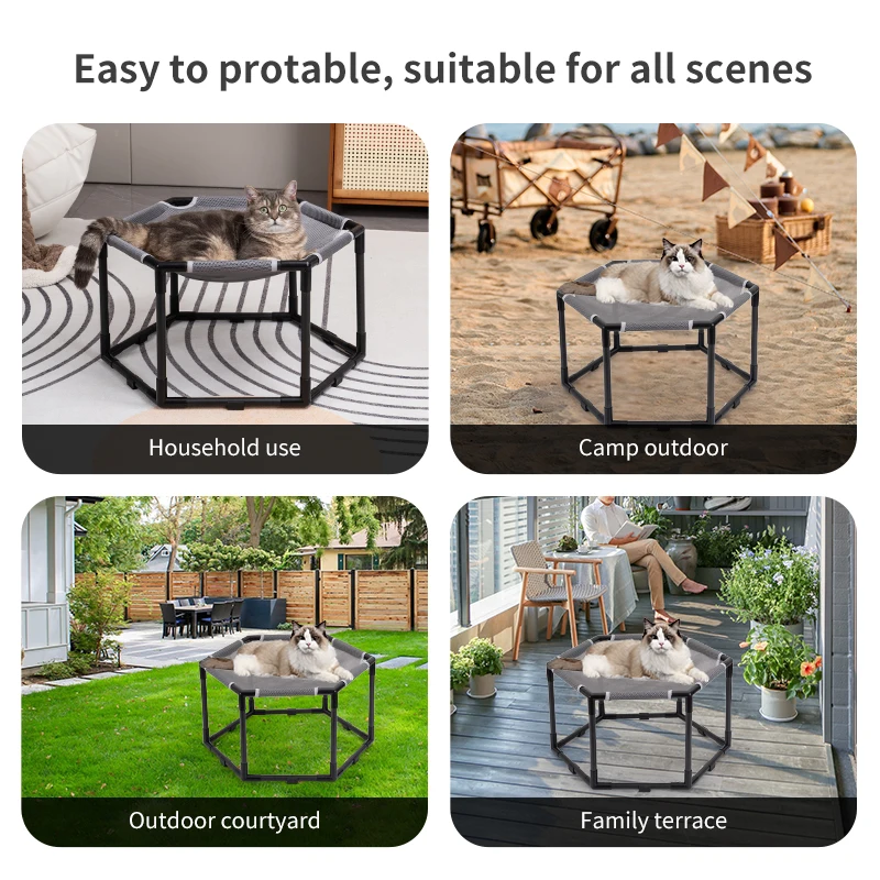 Handmade Large Space Elevated Trampoline Pet Furniture Apply Indoor Outdoor Cat Hammock Chair Cat Bed