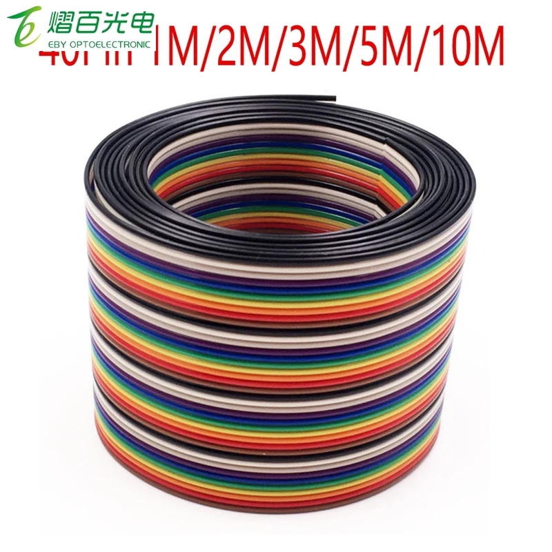 1.27mm 40pin Rainbow Flat Ribbon Stranded Dupont Cable 1M 2M 3M 5M 10M for Dupont Line Connector Pitch Connect Wires