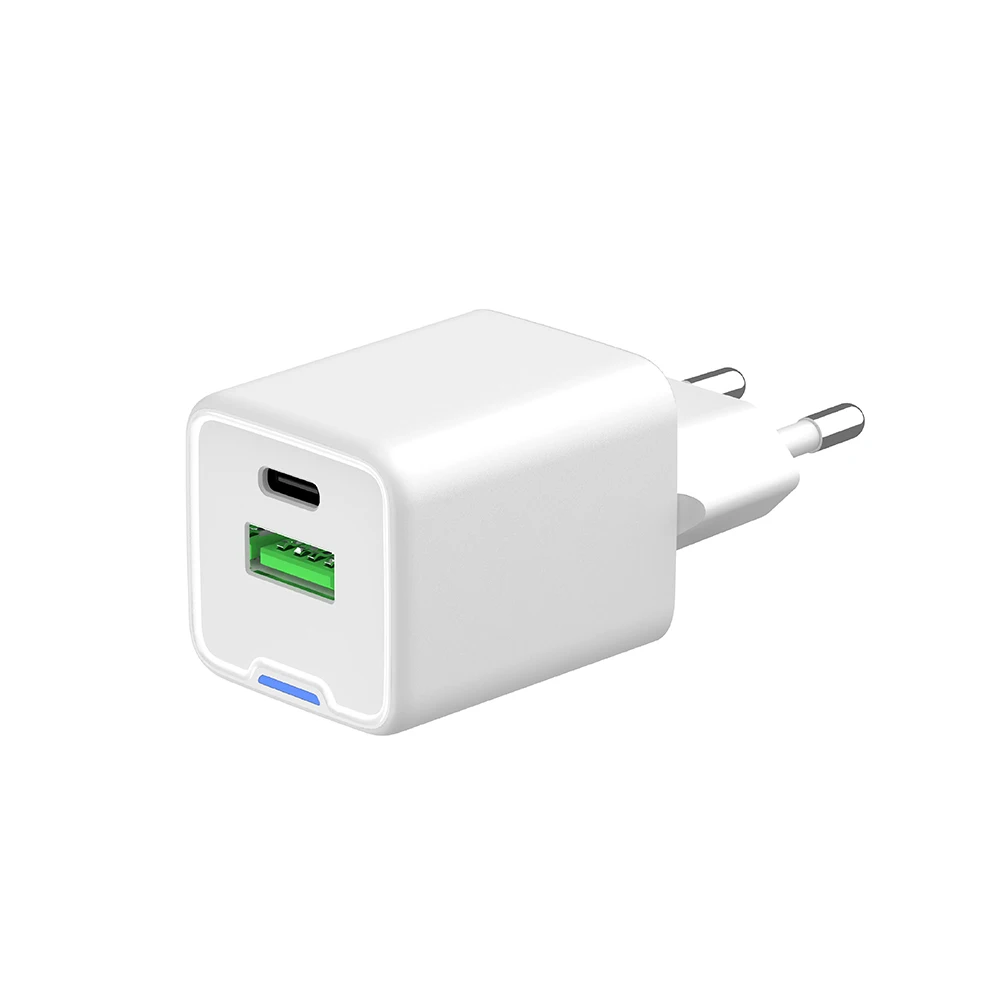 Compact Quick Hot Sale EU US Plug PC Fireproof PD QC PPS Dual Ports USB A Type C GaN Small Wall Power Adapter 25W Quick Charger