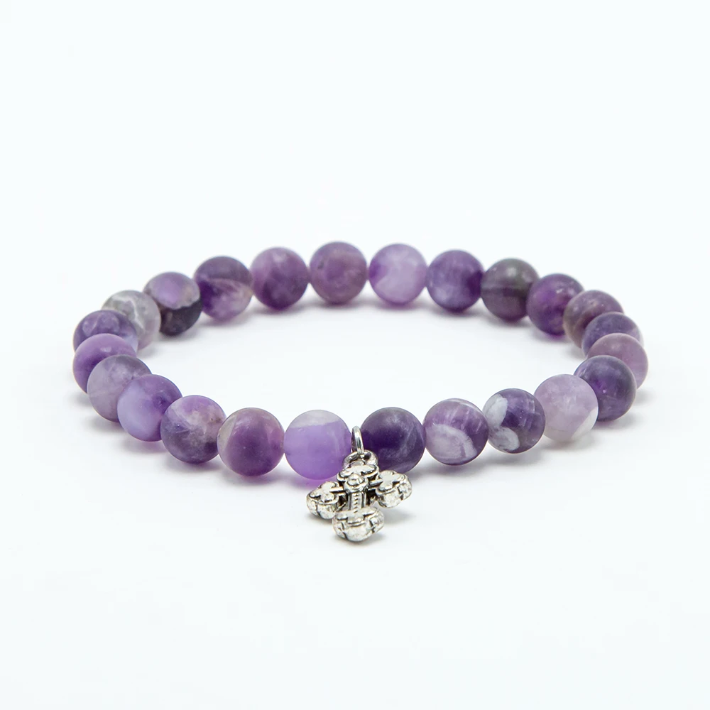 Bestone 8mm Gemstone Beads Bracelet  Natural Stone Bracelet with Charm