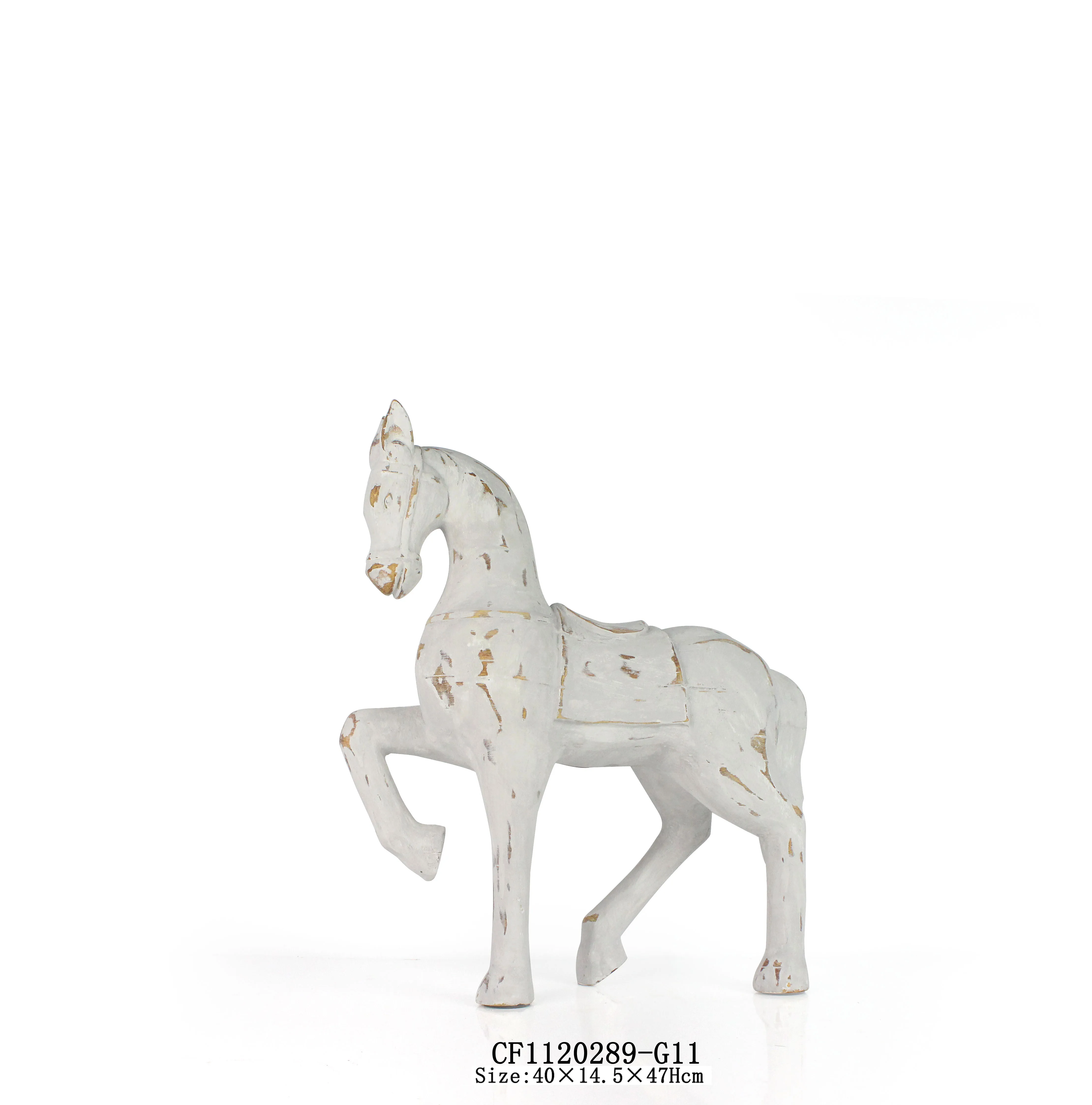 Nordic Animal Sculpture White wood Color Horse Figurines for Home Decor Wholesales Rustic Resin Bookend Home Decoration