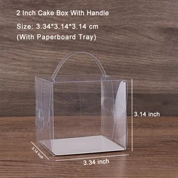 Wholesale 2 icnh Square Plastic Transparent PET Cheese Donut Puffs Food Packaging Sushi Pastry Box Clear Cake Box With Handle