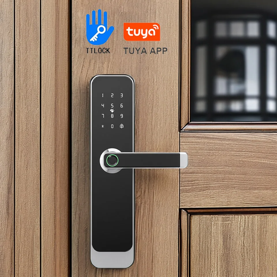 Smart RFID Card Fingerprint Biometric Door Lock with TTlock Tuya WiFi Electronic Digital Handle Lock for Hotels Homes Apartments