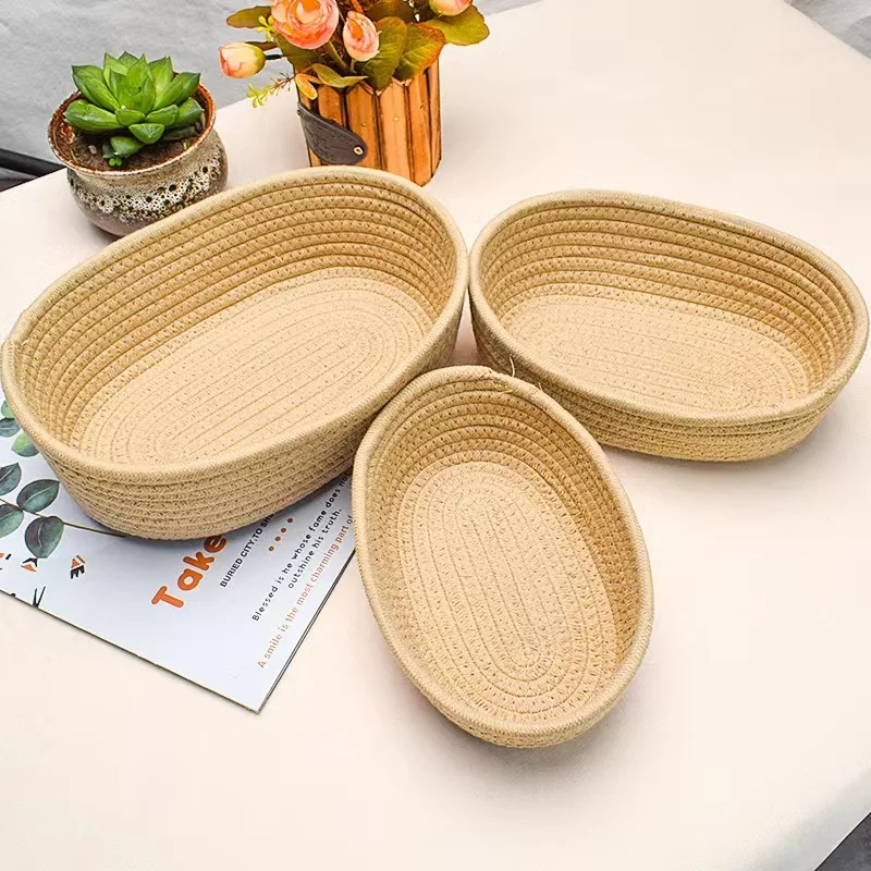 New Arrival 3pc Cotton Laundry Storage basket Boat shaped woven basket Shelf Decorative Bin Toy Organizer