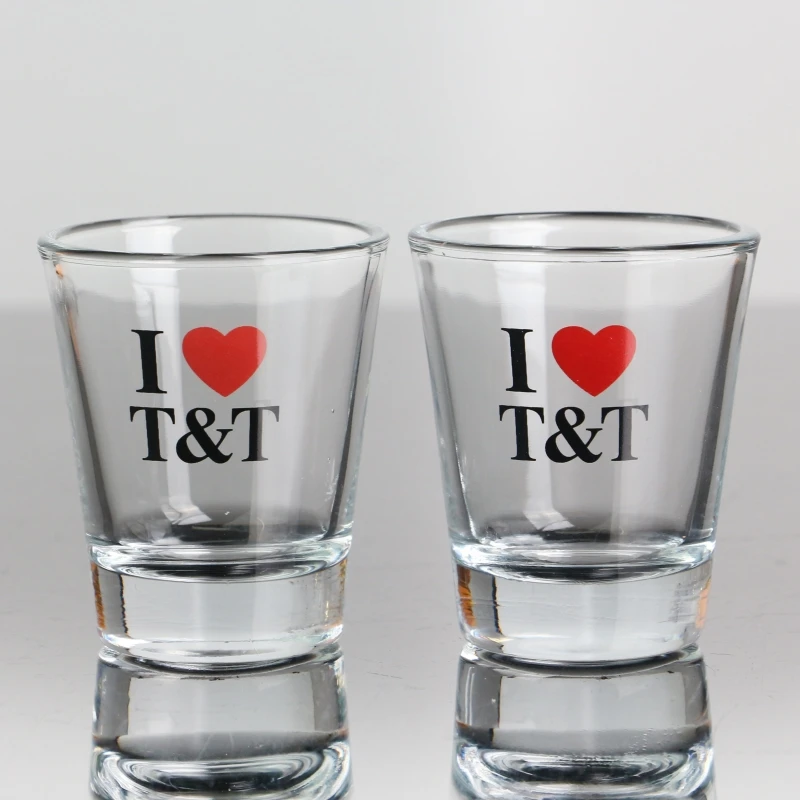 Wholesale Factory Price 1.75oz Sublimation Transparent Shot Glasses with decal logo