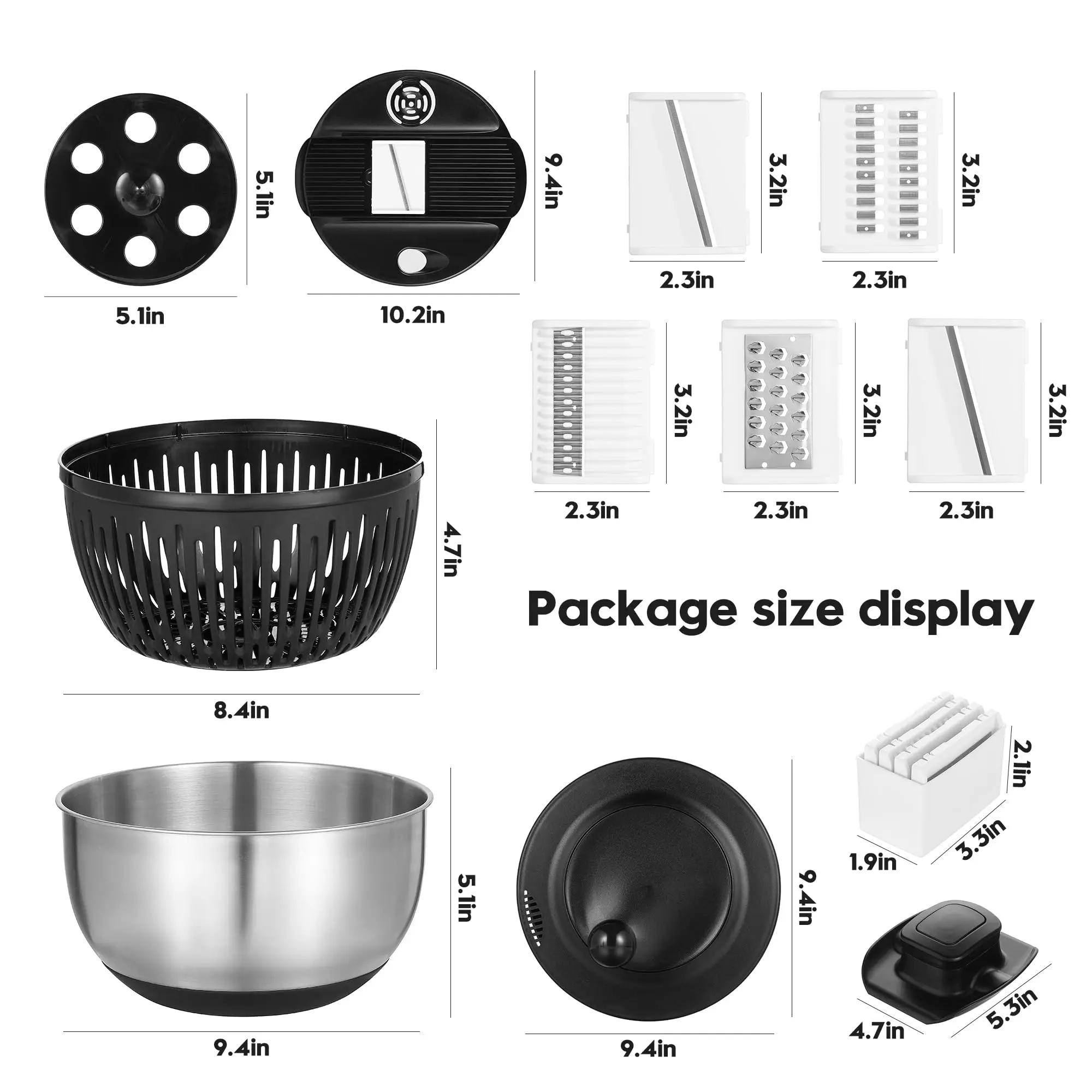Multifunction Fruits Vegetables Large 5L Stainless Steel Salad Spinner With Grater