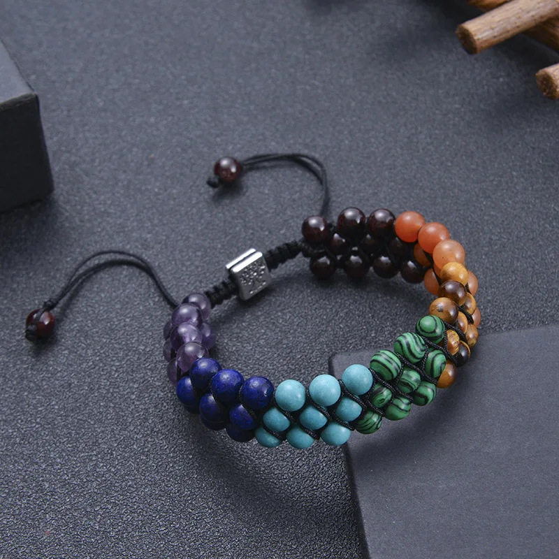 High Quality Seven Chakra Natural 6mm Small Beads Healing Crystal Malachite Stone Beaded Life Of Tree Woven Bracelet Jewelry