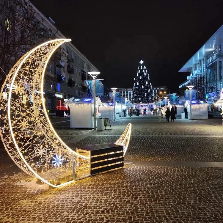 Height 9 feet 10 feet large Eid Ramadan Products 3D Moon Motif Lights Outdoor Holiday Decoration