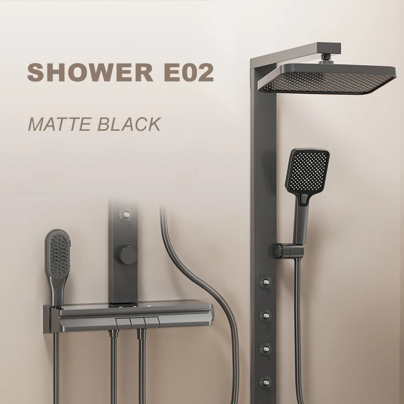 2024 Voriva Hot sale Intelligent gray shower set Wall mounted multifunctional LED rainfall Shower Head Sets