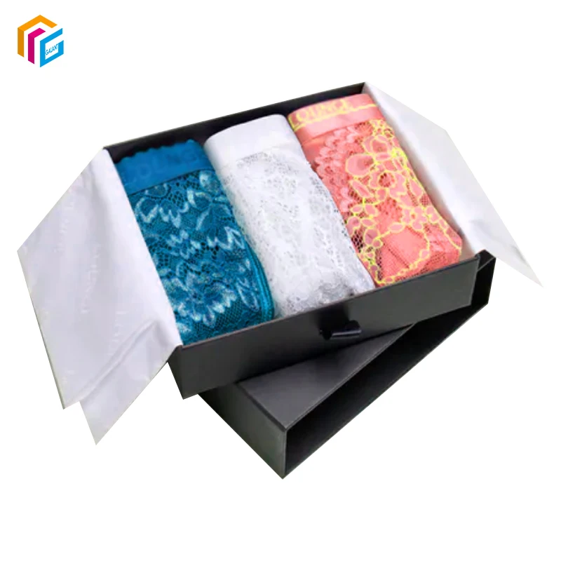 Custom Logo Cardboard Paper Man Panties Packaging Black Drawer Gift Box with tissue paper