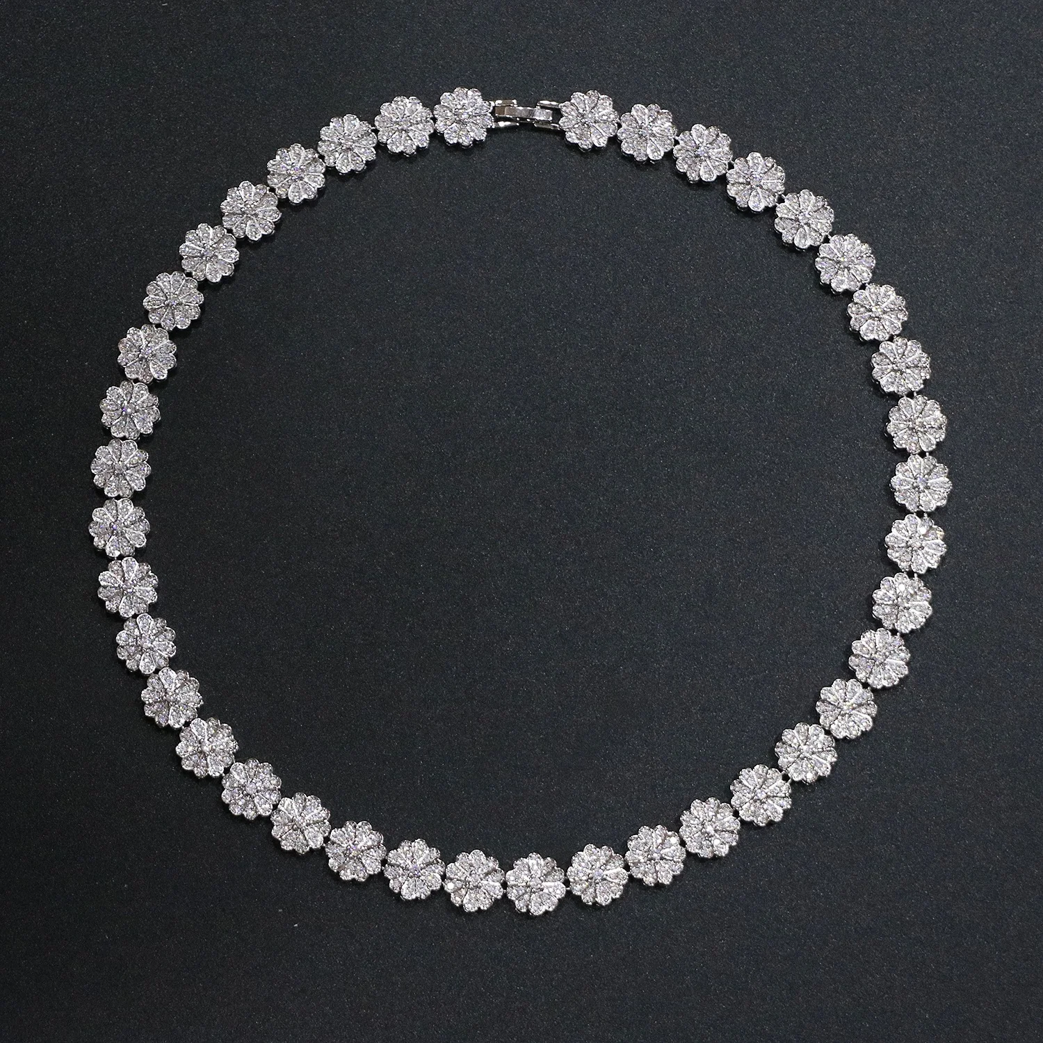 Bedazzled round O necklace set, dubai silver and 24K gold plated flower women wedding bridal jewelry set, wedding necklace