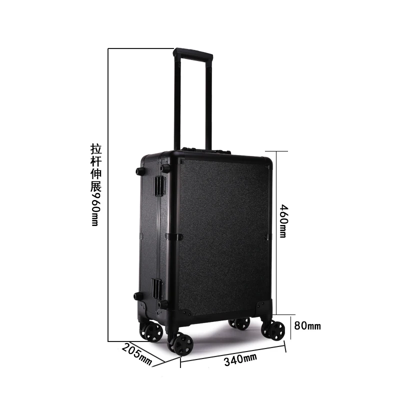 Trolley Cosmetic Case for Girls Aluminum Makeup Case with Light Big Storage Beauty Box Carton Nail Polish Case Stone Fashion