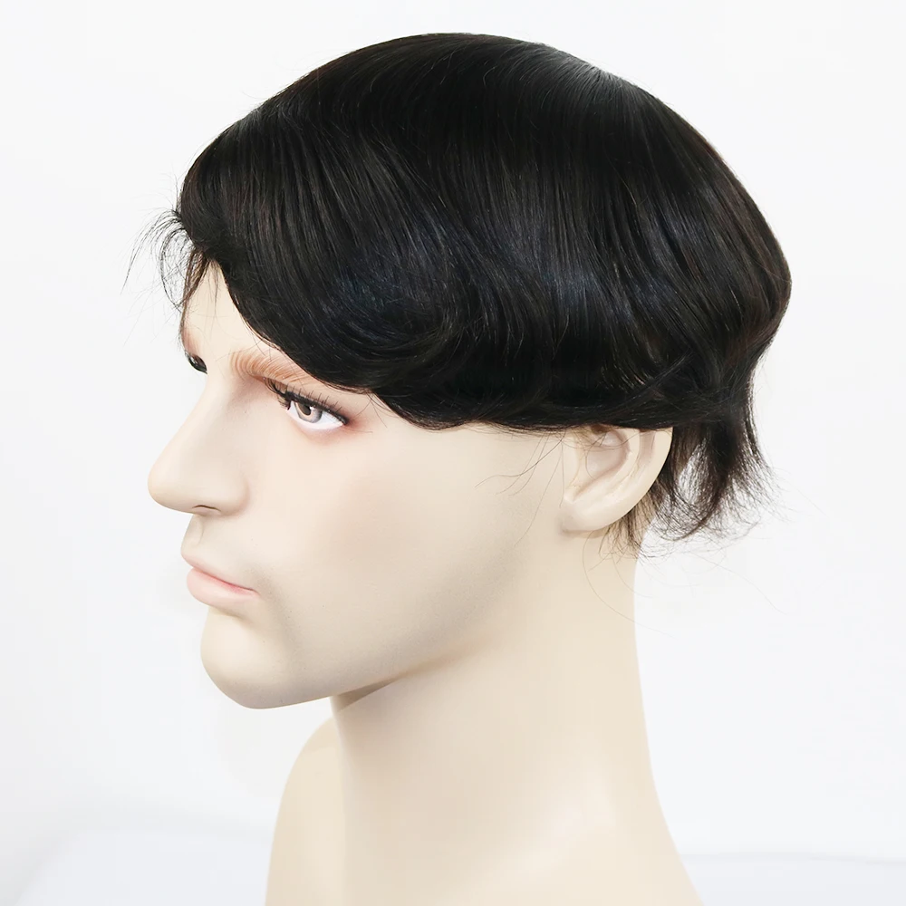 SimBeauty натуральная шелковая основа для кожи головы с швейцарским кружевом спереди мужской парик система замены человеческих волос