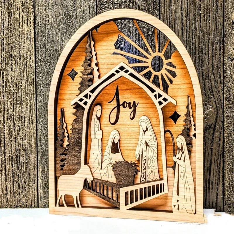 Nativity Christmas Scene wooden three-dimensional Jesus Nativity wall decoration wall hanging Thanksgiving gift