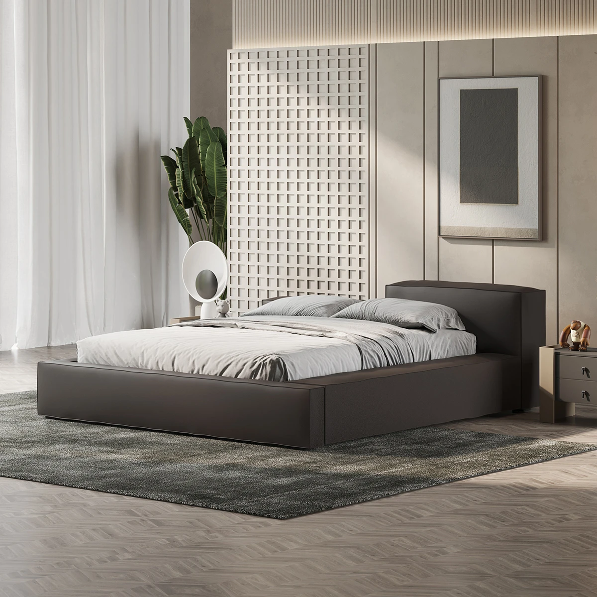 Cheap price wholesale synthetic leather king size bed modern design hotel leather bed solid wood frame luxury bedroom bed