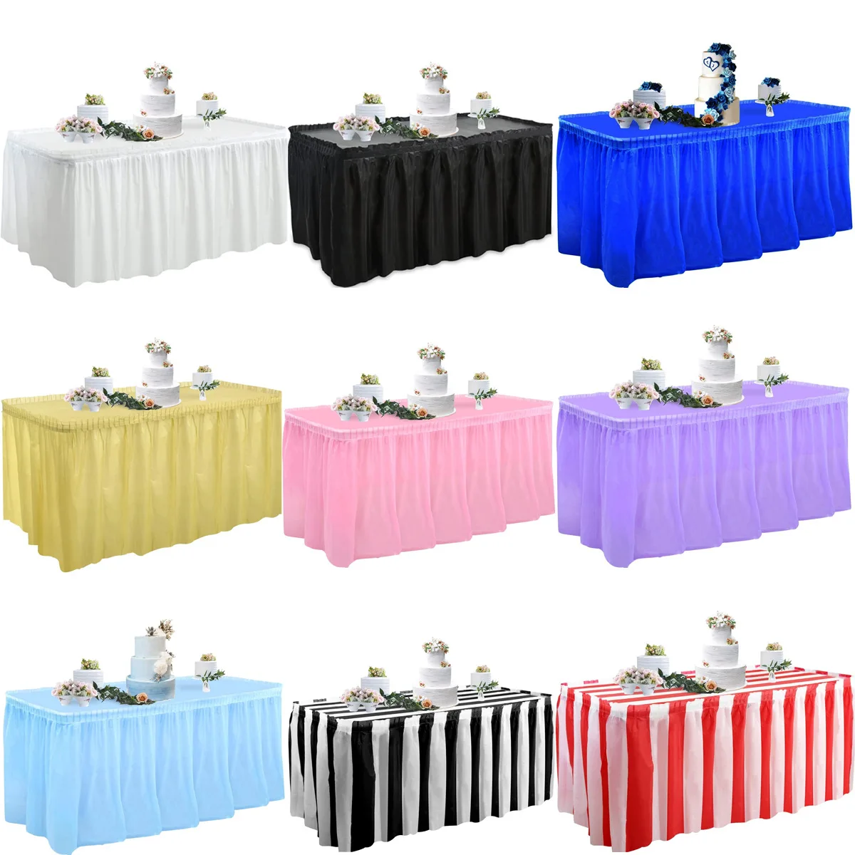 Wholesale Solid Color Ruffled Wedding Party Decorations Table Skirting Disposable Plastic Table Skirt