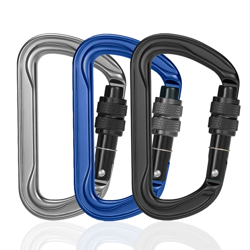 JRSGS Light Weight 30kN Aluminum D Shape Screw Lock Gate Manual Climbing Carabiner Customized Logo Heavy Duty Snap Hook S7111B