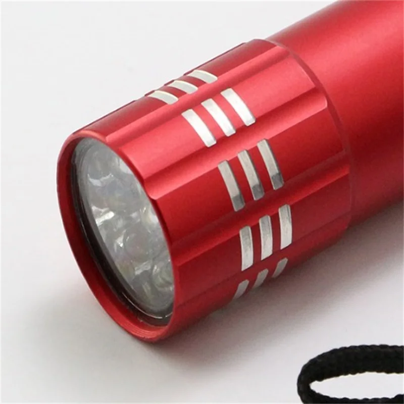 Portable Mini 9 LED Flashlight Small Bright Light Aluminum Alloy Flashlight with AAA Battery for Gift
