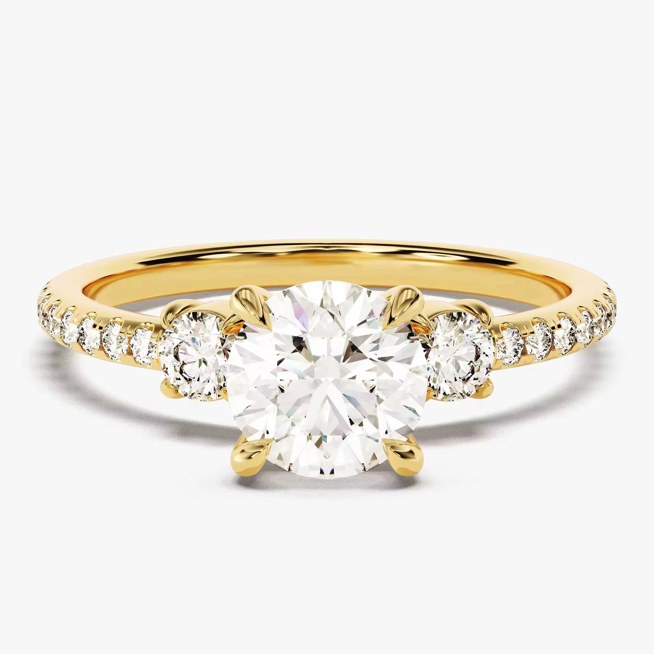 Обручальное кольцо с бриллиантом круглой огранки 14k 18k боковыми камнями три камня обещание лабораторное бриллиантовое