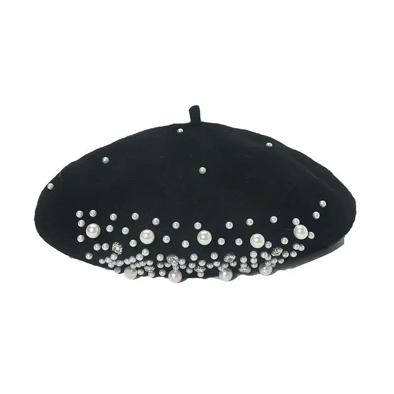 Wholesale Vintage Small Pearl Rhinestone Decor Spring Cap Custom Girls Beret Hat for Women French Style